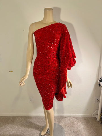 2X/3X Stretch Red sequin cocktail  Dress